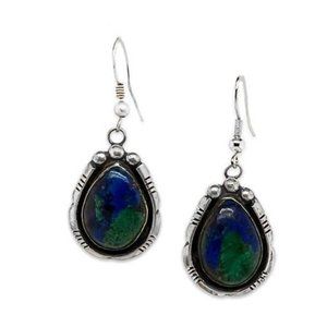 Vintage Azurite Earrings. Sterling Silver. Turquoise. Southwest Style